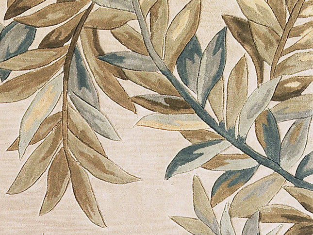 7' X 9' Ivory Brown And Blue Wool Botanical Leaves Hand Tufted Area Rug