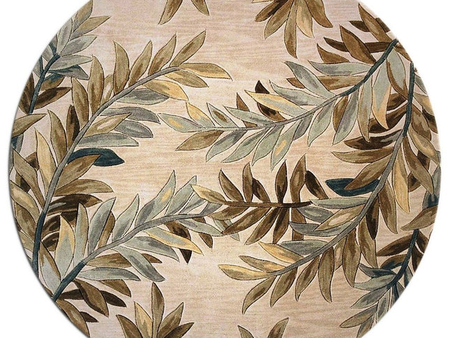 7' X 9' Ivory Brown And Blue Wool Botanical Leaves Hand Tufted Area Rug