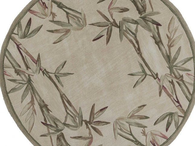 8' X 10' Ivory Green And Brown Wool Botanical Leaves Hand Tufted Area Rug