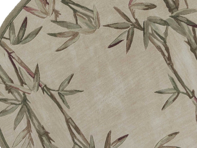 8' X 10' Ivory Green And Brown Wool Botanical Leaves Hand Tufted Area Rug