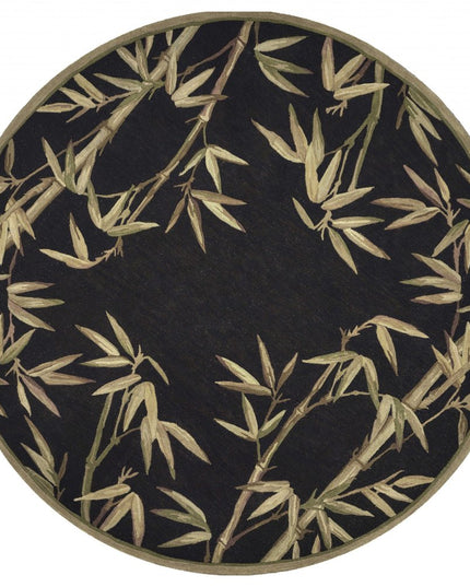 4' X 6' Black Green And Brown Wool Tropical Botanical Hand Tufted Area Rug