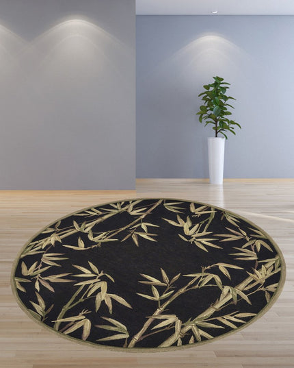 4' X 6' Black Green And Brown Wool Tropical Botanical Hand Tufted Area Rug