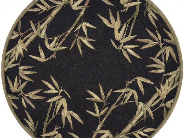 4' X 6' Black Green And Brown Wool Tropical Botanical Hand Tufted Area Rug