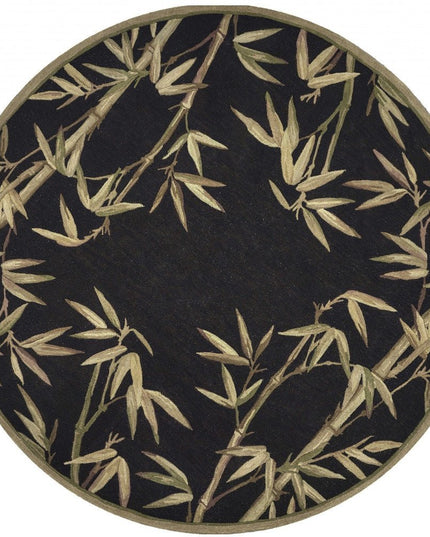4' X 6' Black Green And Brown Wool Tropical Botanical Hand Tufted Area Rug
