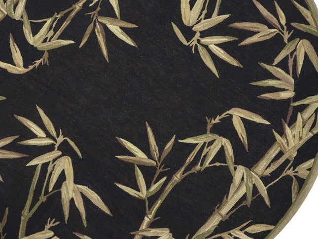 4' X 6' Black Green And Brown Wool Tropical Botanical Hand Tufted Area Rug