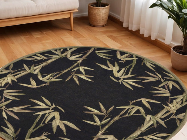 4' X 6' Black Green And Brown Wool Tropical Botanical Hand Tufted Area Rug