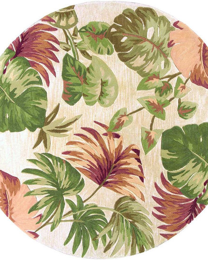 9' X 12' Beige Green And Pink Wool Botanical Leaves Hand Tufted Area Rug