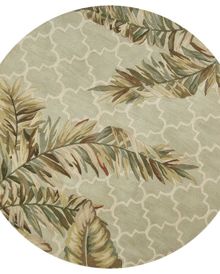 5' X 8' Sage Taupe And Green Wool Tropical Botanical Hand Tufted Area Rug