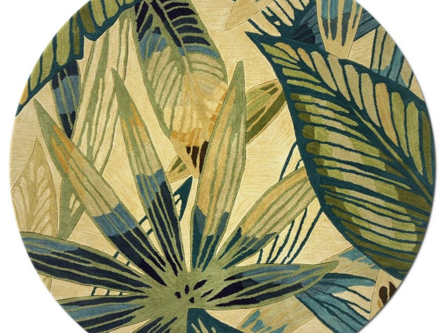 8' X 10' Ivory Teal And Green Wool Tropical Botanical Hand Tufted Area Rug