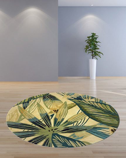 8' X 10' Ivory Teal And Green Wool Tropical Botanical Hand Tufted Area Rug