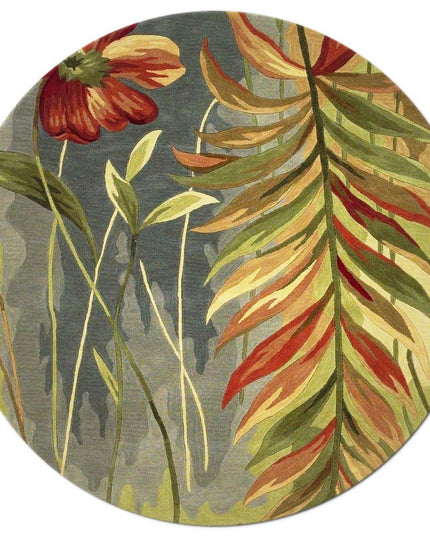 5' X 8' Blue And Green Wool Tropical Botanical Hand Tufted Area Rug