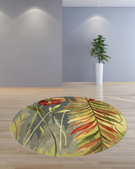 5' X 8' Blue And Green Wool Tropical Botanical Hand Tufted Area Rug