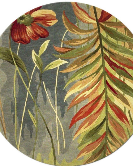 5' X 8' Blue And Green Wool Tropical Botanical Hand Tufted Area Rug