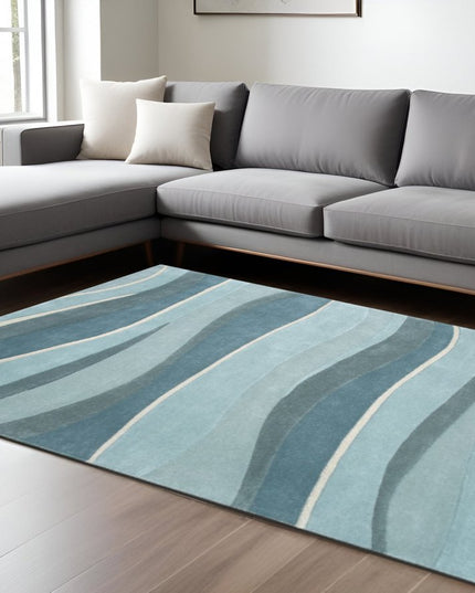 8' X 10' Blue Gray And Ivory Wool Hand Tufted Area Rug