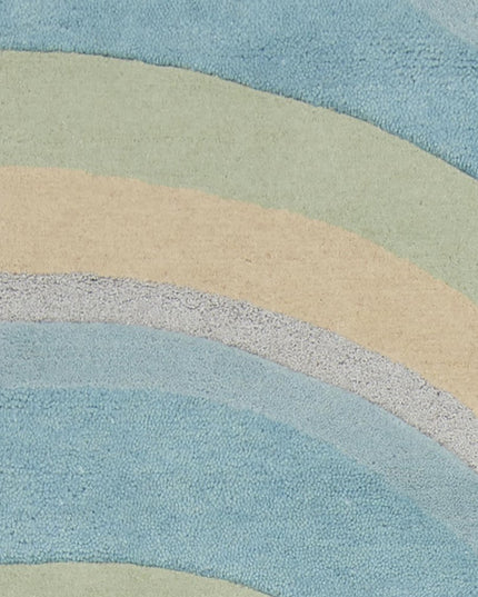 8' X 10' Blue Beige And Green Wool Abstract Hand Tufted Area Rug