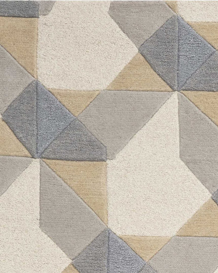 8' X 11' Ivory Gray And Cream Wool Geometric Hand Tufted Area Rug