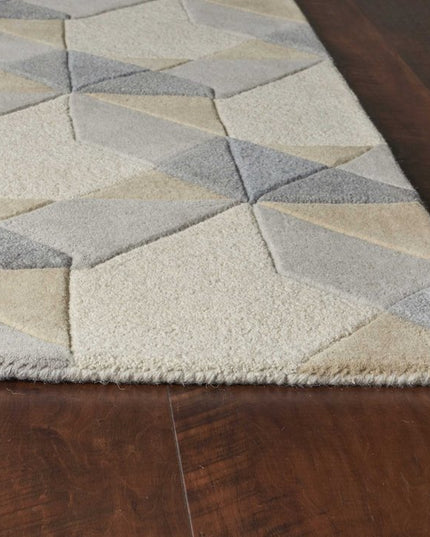 8' X 11' Ivory Gray And Cream Wool Geometric Hand Tufted Area Rug