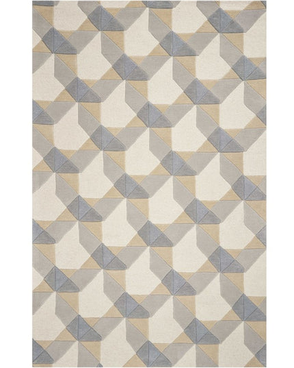 8' X 11' Ivory Gray And Cream Wool Geometric Hand Tufted Area Rug