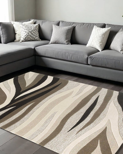 8' X 10' Beige Ivory And Black Wool Abstract Hand Tufted Area Rug