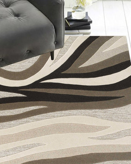 8' X 10' Beige Ivory And Black Wool Abstract Hand Tufted Area Rug