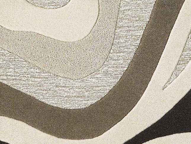 8' X 10' Beige Ivory And Black Wool Abstract Hand Tufted Area Rug