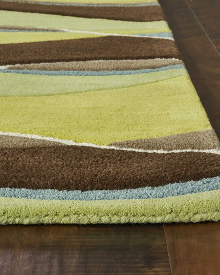 3' X 5' Lime Green Brown And Blue Wool Abstract Hand Tufted Area Rug