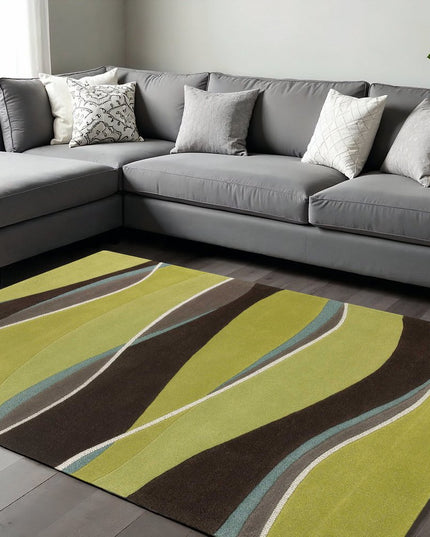 3' X 5' Lime Green Brown And Blue Wool Abstract Hand Tufted Area Rug