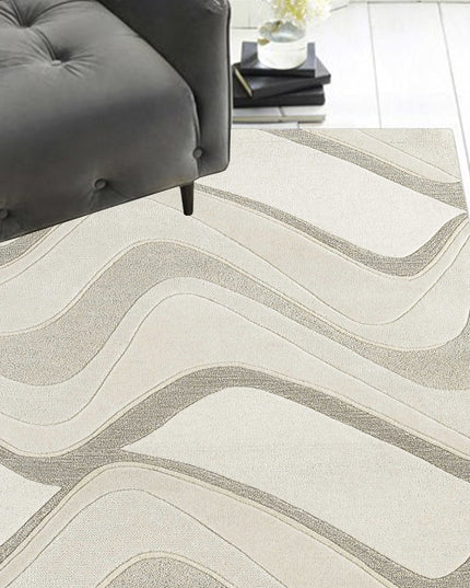 3' X 5' Ivory And Gray Wool Abstract Hand Tufted Area Rug
