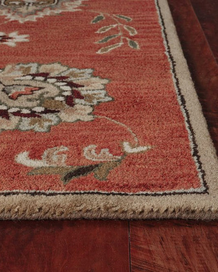 8' X 11' Sienna Gold And Green Wool Floral Vines Hand Tufted Area Rug