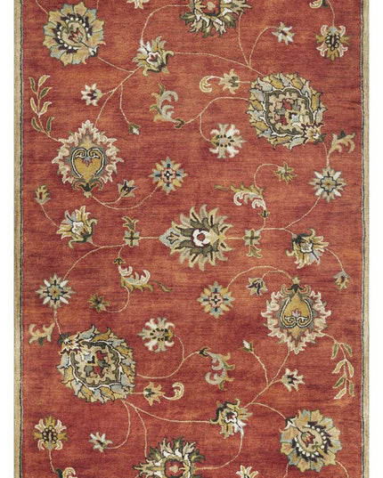 8' X 11' Sienna Gold And Green Wool Floral Vines Hand Tufted Area Rug