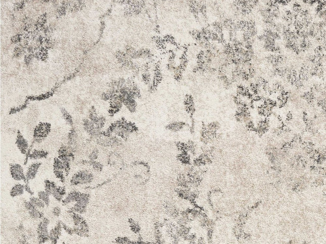 9' X 13' Gray And Tan Floral Distressed Area Rug