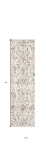9' X 13' Gray And Tan Floral Distressed Area Rug