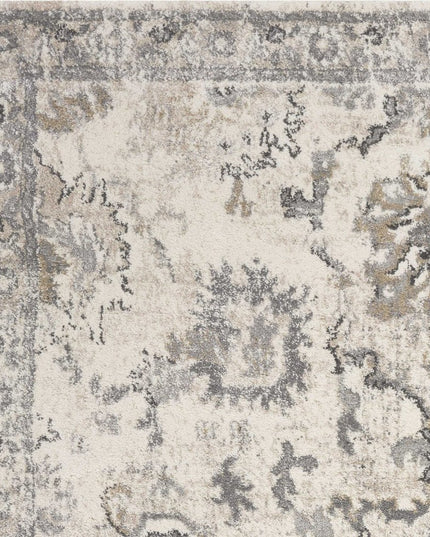 5' X 8' Ivory And Gray Floral Medallion Area Rug