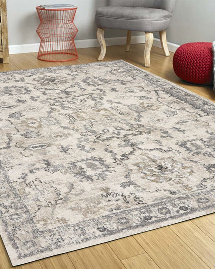 5' X 8' Ivory And Gray Floral Medallion Area Rug