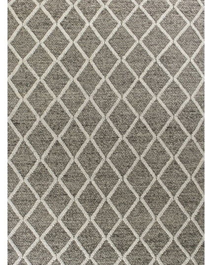8' X 10' Dark Gray And Ivory New Zealand Lambs Wool Diamond Hand Woven Area Rug