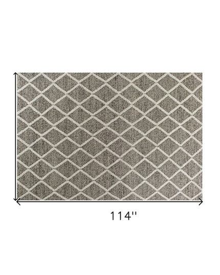 8' X 10' Dark Gray And Ivory New Zealand Lambs Wool Diamond Hand Woven Area Rug