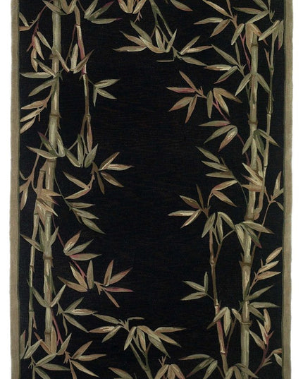 4' X 6' Black Green And Brown Wool Tropical Botanical Hand Tufted Area Rug