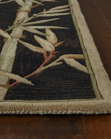 4' X 6' Black Green And Brown Wool Tropical Botanical Hand Tufted Area Rug