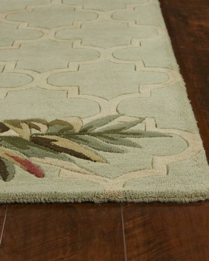 5' X 8' Sage Taupe And Green Wool Tropical Botanical Hand Tufted Area Rug