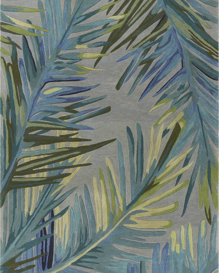 4' X 6' Gray And Blue Wool Tropical Botanical Hand Tufted Area Rug