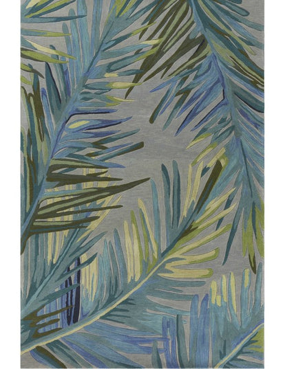 4' X 6' Gray And Blue Wool Tropical Botanical Hand Tufted Area Rug