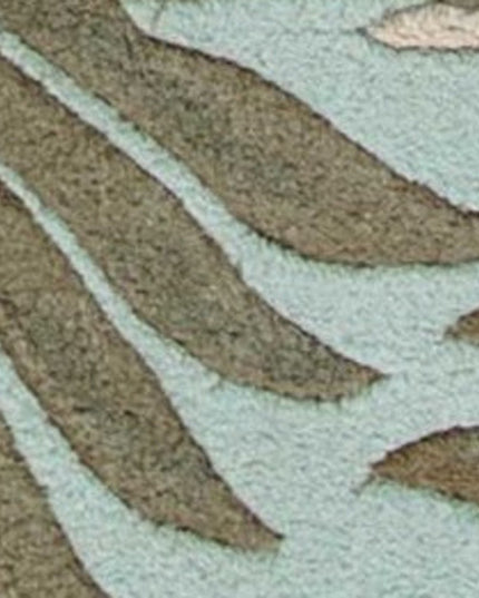 8' X 10' Aqua And Brown Wool Botanical Leaves Hand Tufted Area Rug