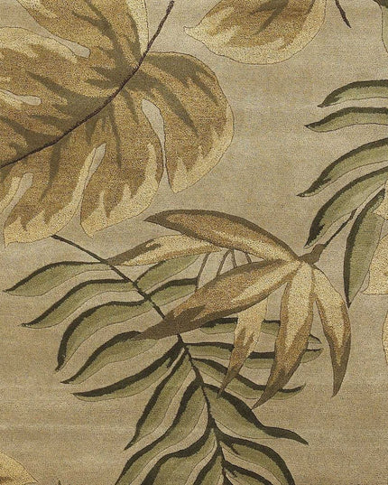 8' X 11' Sand And Beige Wool Botanical Leaves Hand Tufted Area Rug