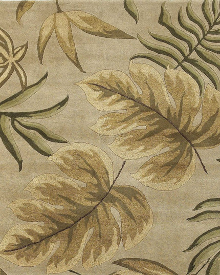 8' X 11' Sand And Beige Wool Botanical Leaves Hand Tufted Area Rug