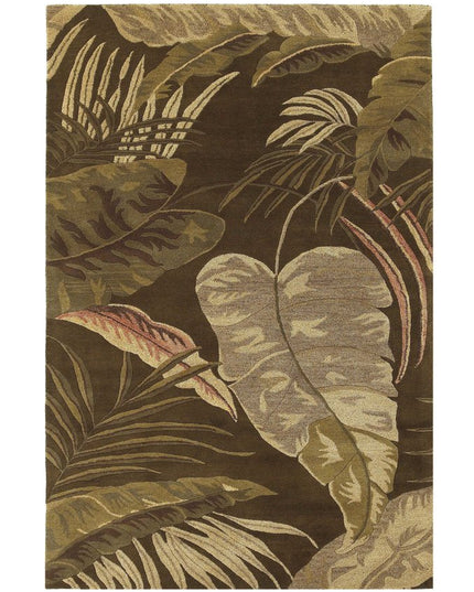 3' X 5' Brown And Beige Wool Botanical Leaves Hand Tufted Area Rug
