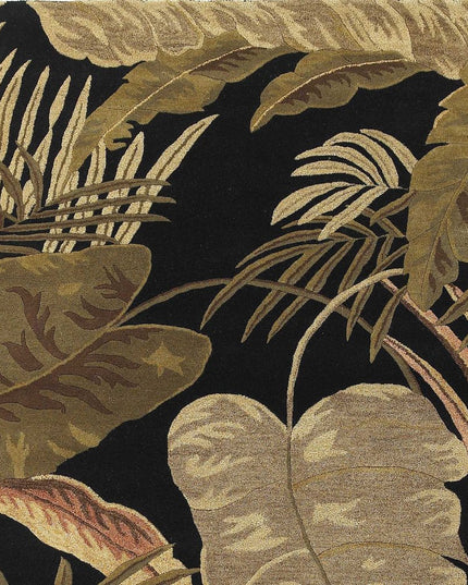 3' X 5' Black Beige And Brown Wool Botanical Leaves Hand Tufted Area Rug