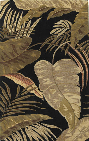 3' X 5' Black Beige And Brown Wool Botanical Leaves Hand Tufted Area Rug