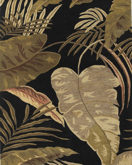 3' X 5' Black Beige And Brown Wool Botanical Leaves Hand Tufted Area Rug