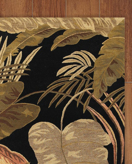 3' X 5' Black Beige And Brown Wool Botanical Leaves Hand Tufted Area Rug