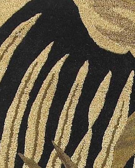 3' X 5' Black Beige And Brown Wool Botanical Leaves Hand Tufted Area Rug